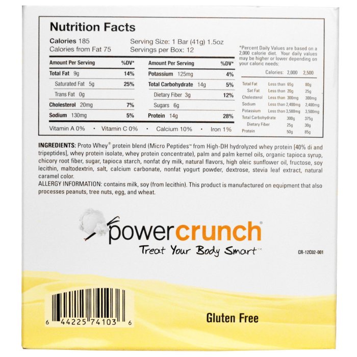 Crunch power bars nutrition protein facts bar energy label