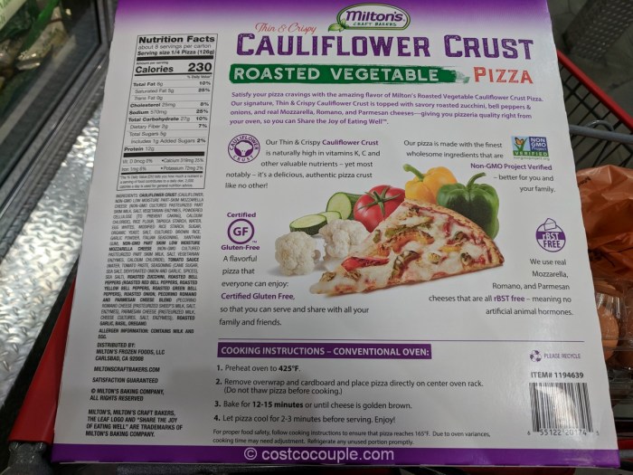 Milton's cauliflower pizza nutrition facts